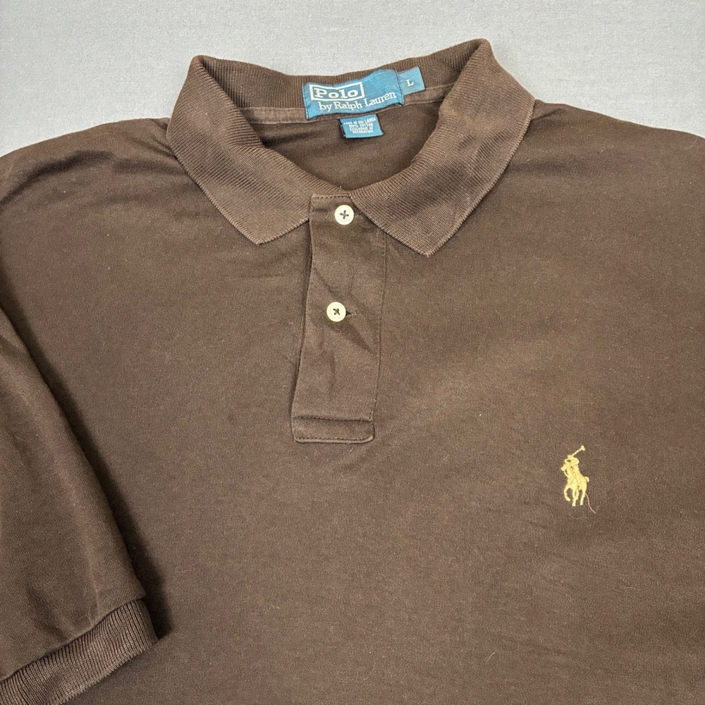 Polo Ralph Lauren Brown Short Sleeve Polo Shirt Men's Size Large Beige Pony